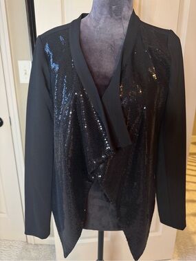 BCBGeneration Black Sequin Open-Front Blazer